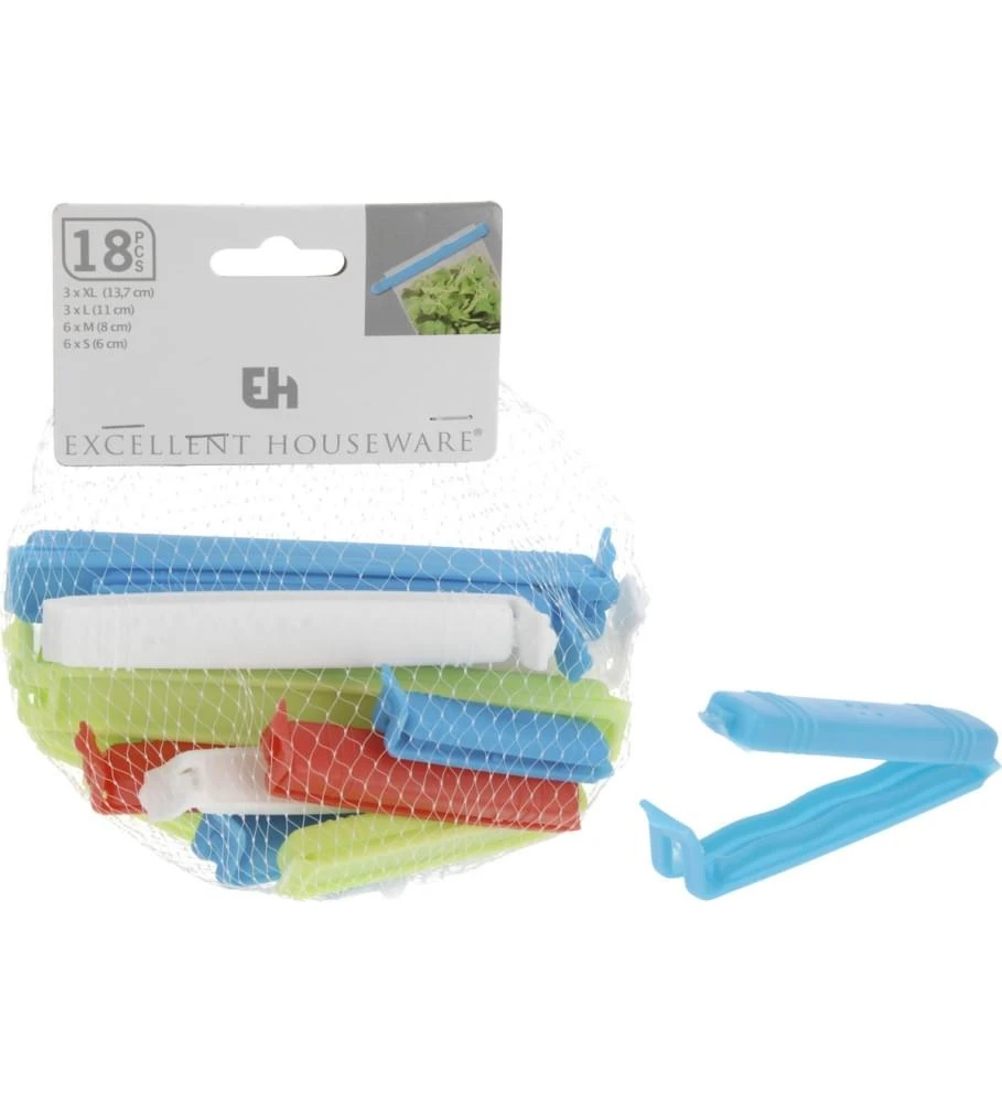 Excellent Houseware Vershoudclips Excellent Houseware Vershoudclips -Kampeerwereld Winkel 50803 ml vershoudclips 18 sts 4ass kl