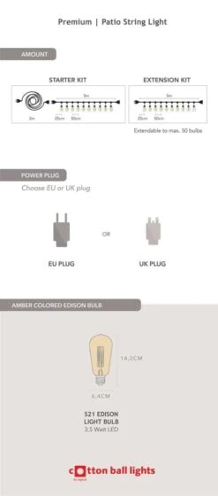 LEDR Premium Patio Lights Edison Extension Kit 5 LEDR Premium Patio Lights Edison Extension Kit -Kampeerwereld Winkel 77028 ledr premium patio lights edison extension kit