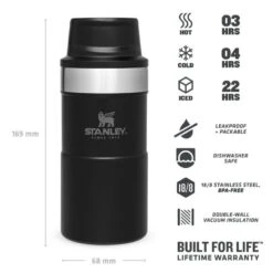 Stanley The Trigger-Action Travel Mug 0,25L Zwart -Kampeerwereld Winkel 82041 stanley the trigger action travel mug 025l
