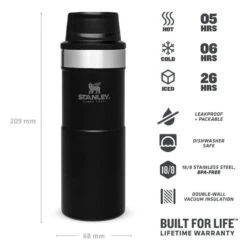 Stanley The Trigger-Action Travel Mug 0.35L Zwart -Kampeerwereld Winkel 82051 stanley the trigger action travel mug 035l