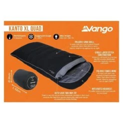 Vango Kanto XL Quad Deken Slaapzak Synthetisch Zwart -Kampeerwereld Winkel 96988 vango kanto xl quad flare slaapzak